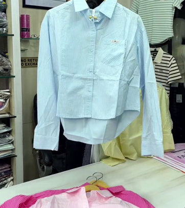 💧 Fresh & Chic: Light Blue Striped Cropped Shirt