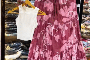 🌺 Effortless Elegance: White Tank Top & Maroon Floral Tiered Maxi Skirt 🌺