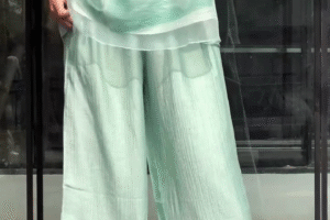 💎 Luxe Elegance: Teal Silk & Tussar Embroidered Collared Ginkgo Crushed Shirt and Pant Set 💎