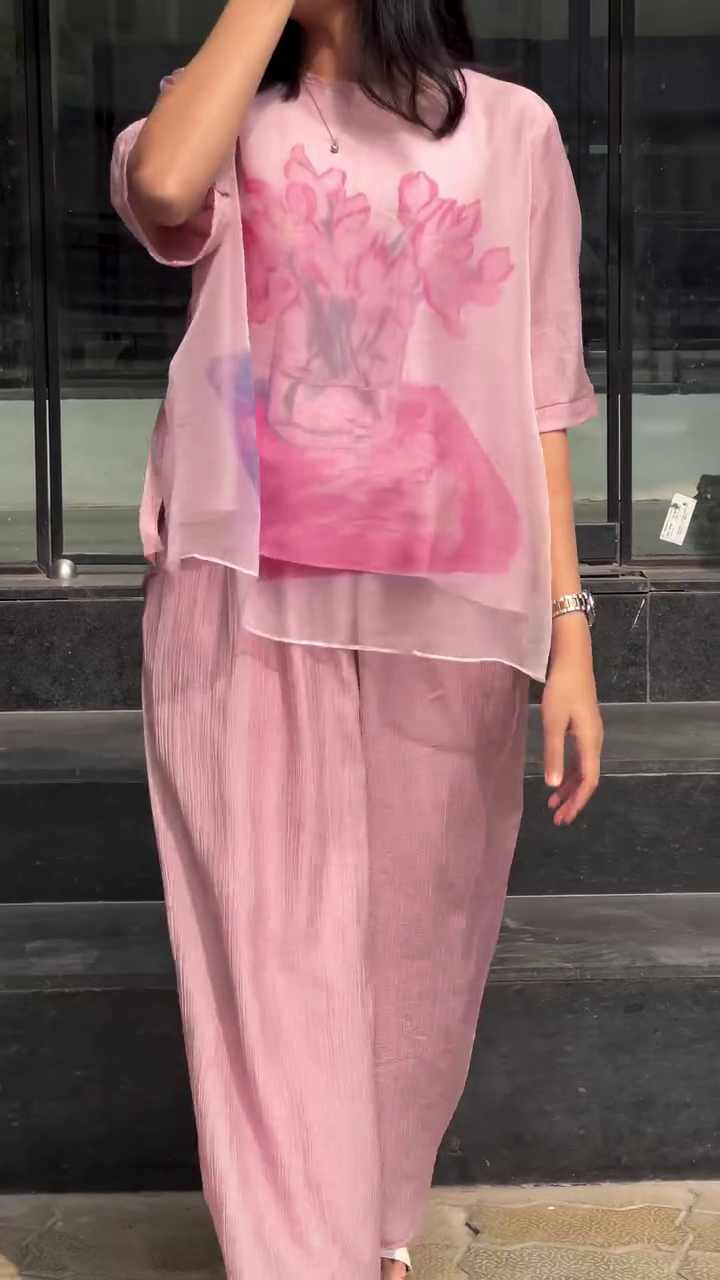 💎 Luxe Elegance: Teal Silk & Tussar Embroidered Collared Ginkgo Crushed Shirt and Pant Set 💎 - Image 2