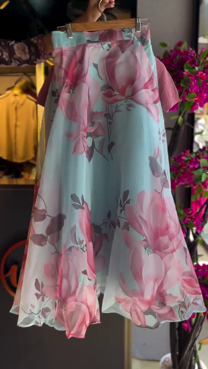 🌸 Sweet & Stylish: Dusty Rose Knit Top with Light Blue Floral Skirt Set 🌸 - Image 2