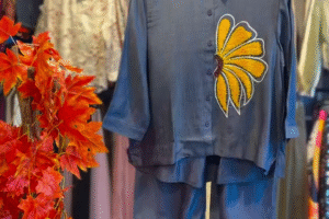 🔵 Chic & Contemporary: Blue Embroidered Denim Co-Ord Set