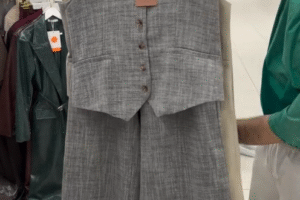 🩶 Grey Linen-Style Vest and Wide-Leg Culotte Trousers Set – Effortless Minimal Elegance ✨