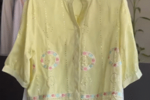 Fresh Summer Elegance: Pastel Embroidered Shirt with Classic White Pants