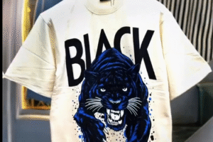 Bold Panther Graphic T-Shirt with “BLACK” Print – Streetwear Statement Tee