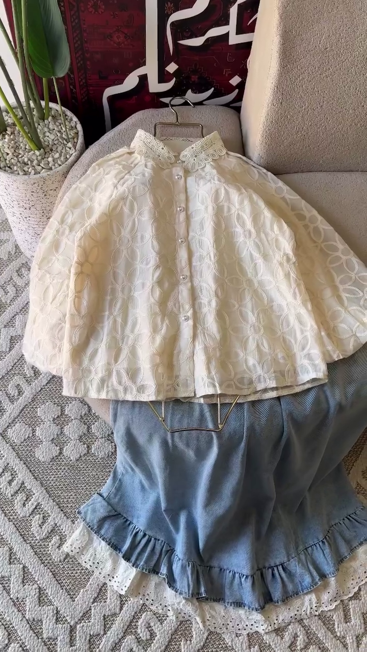 🌸 Embroidered Button-Down Shirt with Skirt – Feminine Elegance Meets Casual Charm ✨ - Image 2