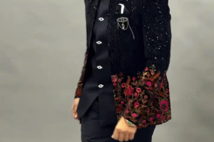 Bold Elegance: A Modern Statement in Black Embroidered Couture