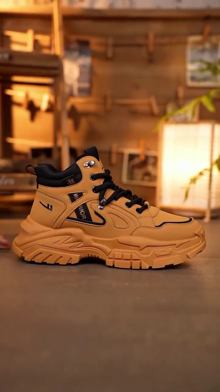 Urban Adventure Style: Yellow Warrior High-Top Lace-Up Boots - Image 2