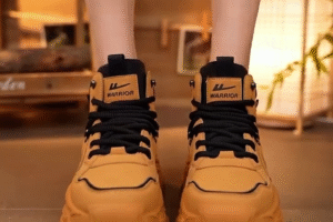 Urban Adventure Style: Yellow Warrior High-Top Lace-Up Boots