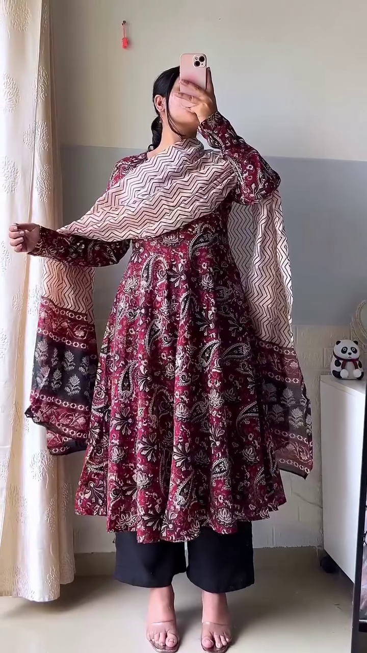 Elegant Navy Blue Cotton Angrakha Kurta Set with Handcrafted Floral Prints – Ethnic Charm Meets Comfort - Image 6