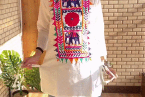 Chic White Tunic Top with Vibrant Handcrafted Embroidery – Effortless Style Meets Artistic Flair