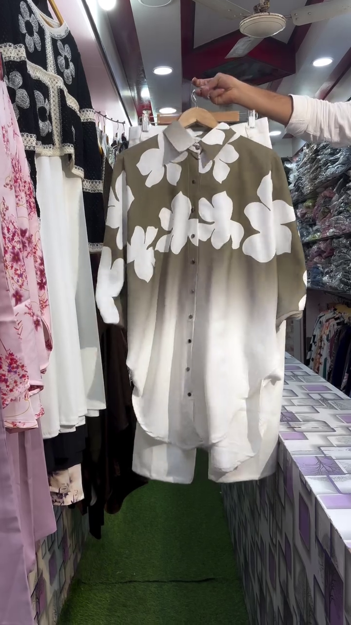 Purple & White Floral Print Button-Down Tunic Co-Ord Set – Elegant Two-Piece Style - Image 7