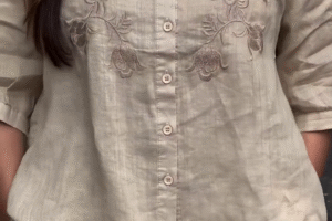 Manan Design Kisa Hand-Embroidered Beige Linen Kurta – Elegant Artisanal Craftsmanship