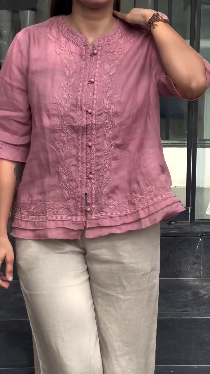 Manan Design Kisa Hand-Embroidered Beige Linen Kurta – Elegant Artisanal Craftsmanship - Image 3