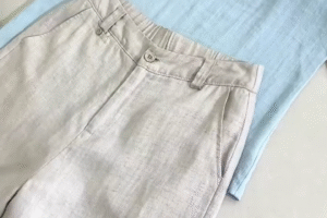 Effortless Light Blue Linen Blouse & Neutral Linen Trousers Co-Ord Set – Chic Minimalist Style