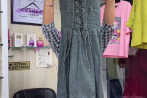 Edgy Elegance: Corset-Inspired Denim Dress for a Bold Statement