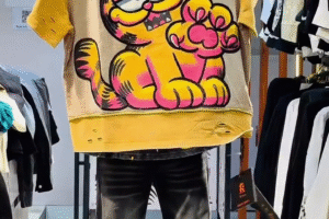 Playful Street Style: Bold Cartoon Graphic Tee with Urban Edge