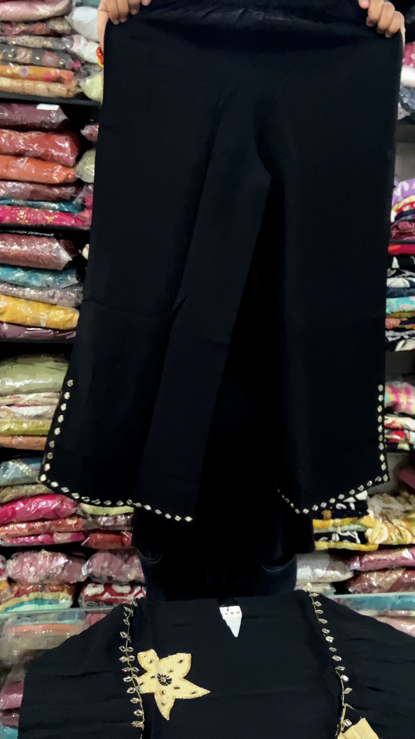 🖤✨ Elegant Black Kurta Set with Gold Detailing - Image 2