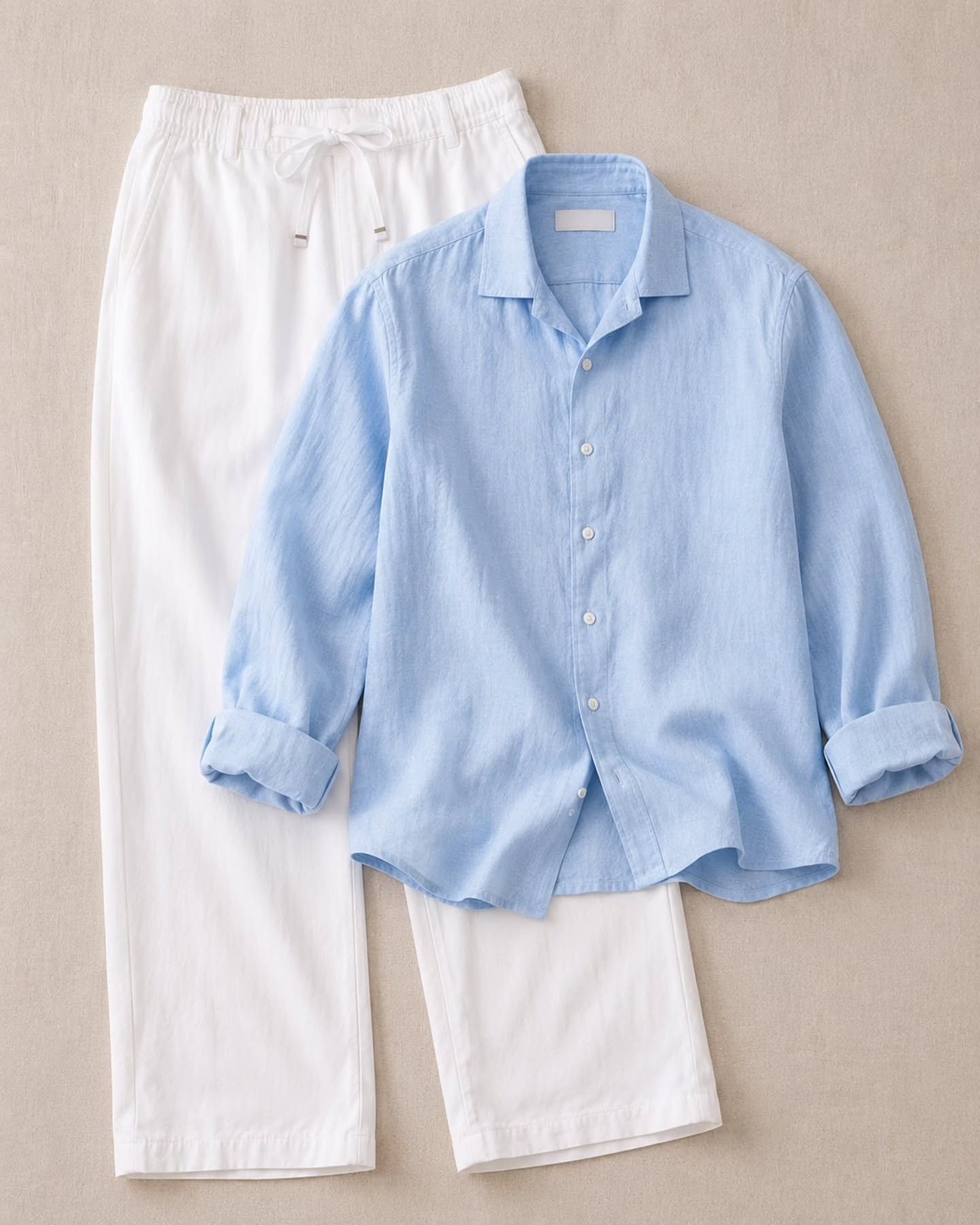 Elegant Men's Casual Shirt with White Straight-Fit Trousers Co-Ord Outfit - Image 3